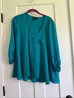 Style & Co. Teal Button-Front Scoop Neck Blouse